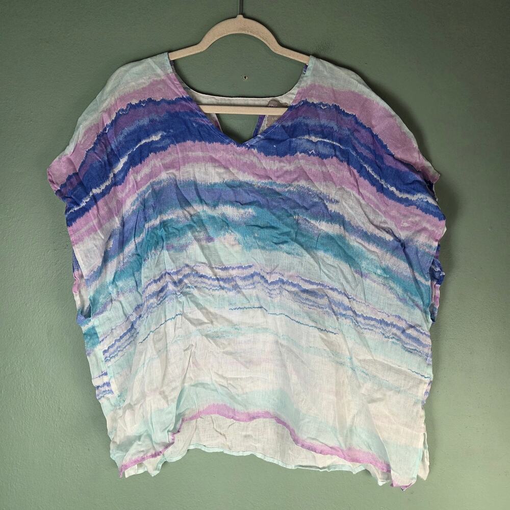 Chicos Womens Large Xlarge Mineral Wash Stripe Poncho Top Oversized Linen Ombre